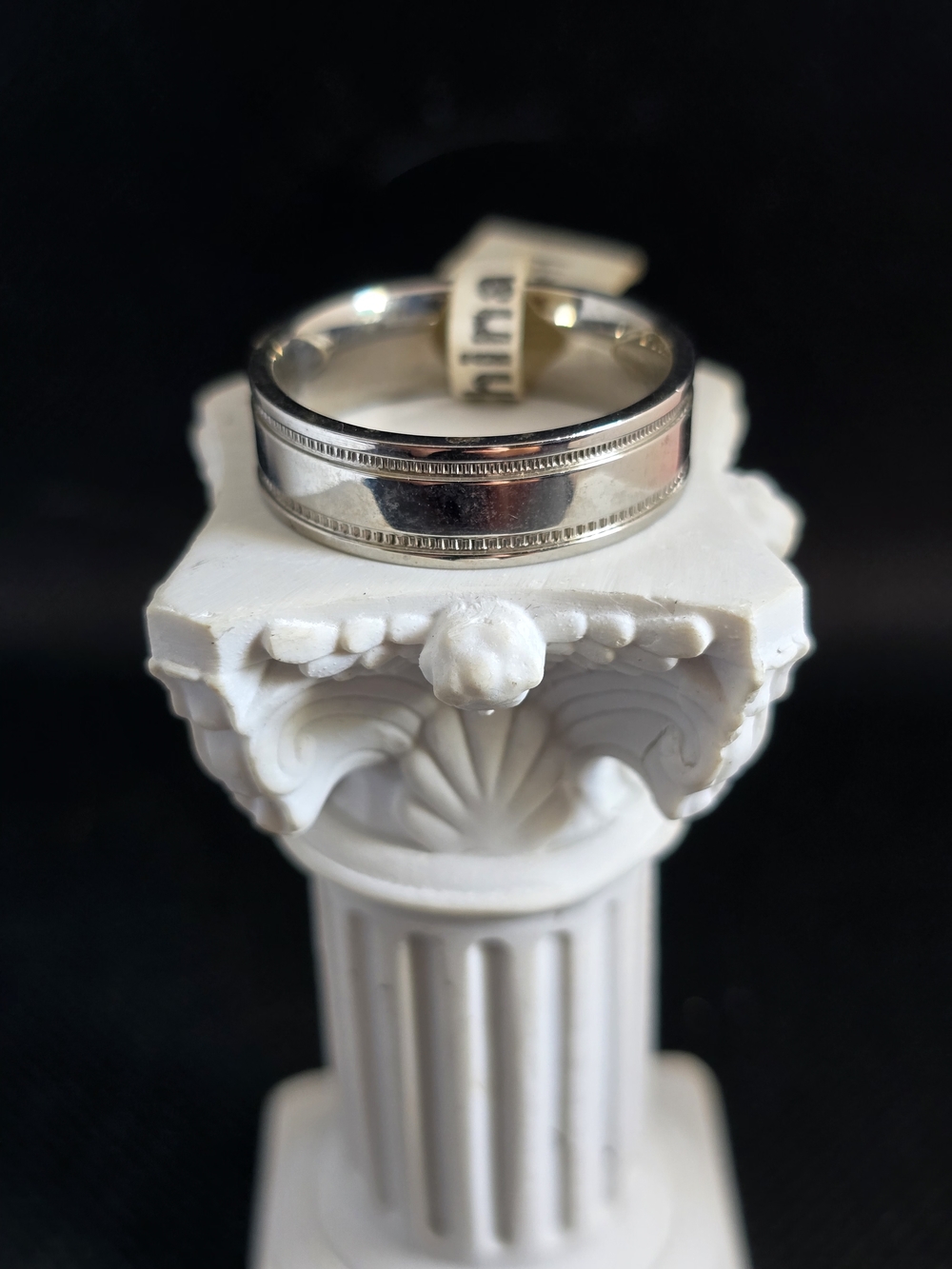 Classic Men's Stainless Steel-Style Silver Band with Beveled Edge